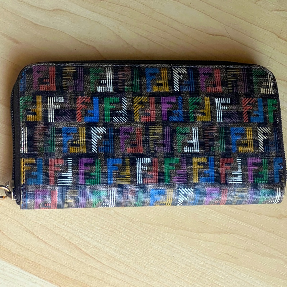 FENDI Zip Around Wallet FF Multicolor Zucca Spalmati w/Fuschia